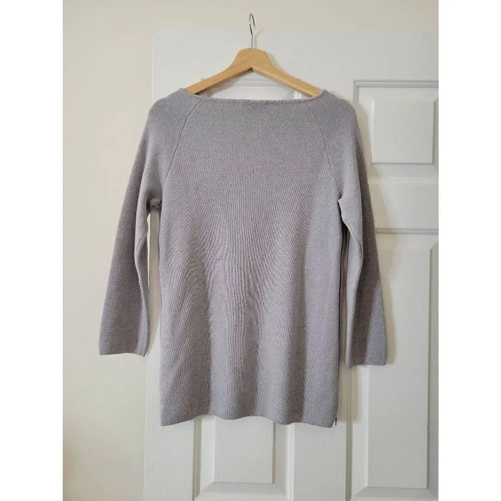 Tory Burch Rylie Sweater Tunic Gray Side Zip Merino Wool 3/4 Sleeve Sz S - Picture 6 of 8